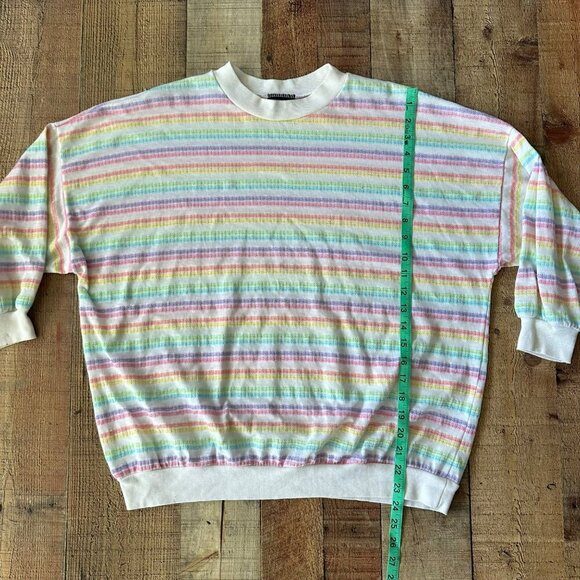 Vintage Kicks Women's Pastel Rainbow Striped Cotton Lightweight Sweatshirt - Picture 4 of 8
